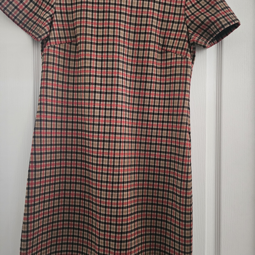Tommy Hilfiger Red, Tan and Black Plaid Short Sleeve Dress